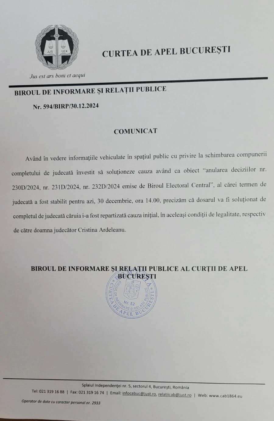 Breaking News. Călin Georgescu a aflat decizia Curții de Apel în cazul anulării alegerilor prezidențiale de către BEC