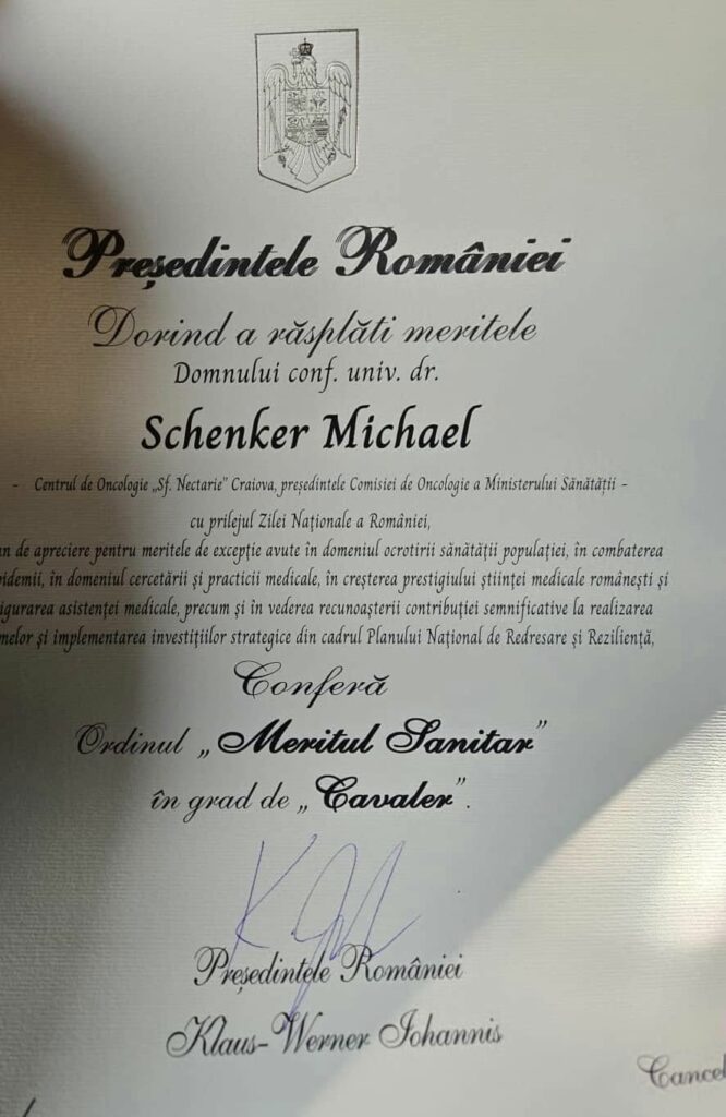 Dr. Michael Schenker, decorat de președintele României. Este vorba despre „contribuții remarcabile”. Ce spune despre tratarea cancerului