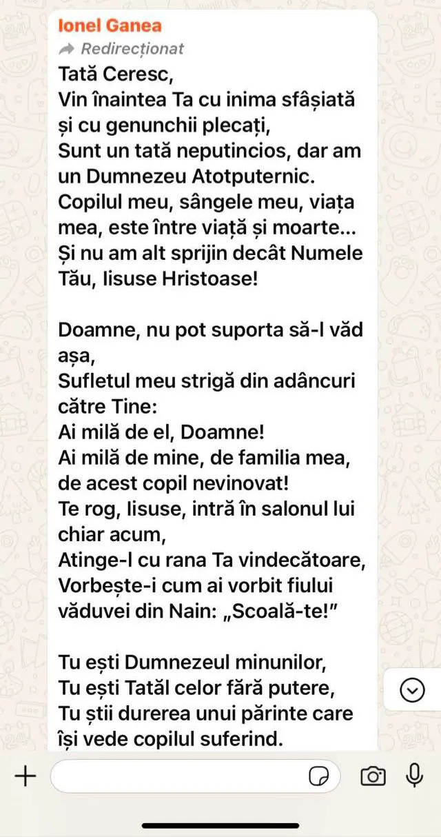 Exclusiv. Mesajul lui Ionel Ganea, de la capul patului de spital de pe care luptă fiul său de doar 2 anișori: „Ruga unui tată distrus de durere!”