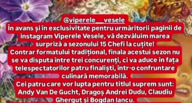Finala sezonului 15 Chefi la cutite va fi atipică. Patru finaliști și un spectacol culinar memorabil