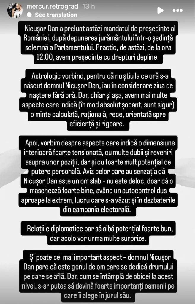 Mercur Retrograd” i-a citit în stele noului președinte Nicușor Dan. Ce a găsit