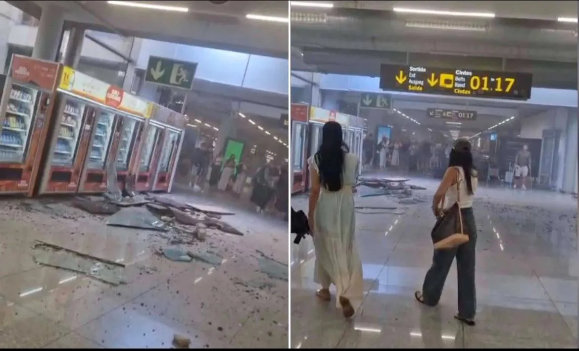 Panică și imagini de groază pe aeroportul din Mallorca. Sună alarmele, iar acoperișul s-a prăbușit. Foto