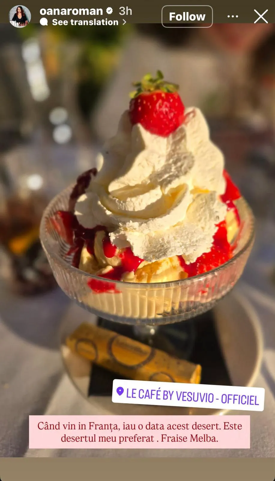 Prepară acasă Fraise Melba, desertul preferat al Oanei Roman. Îl mănâncă mereu când merge în Franța!