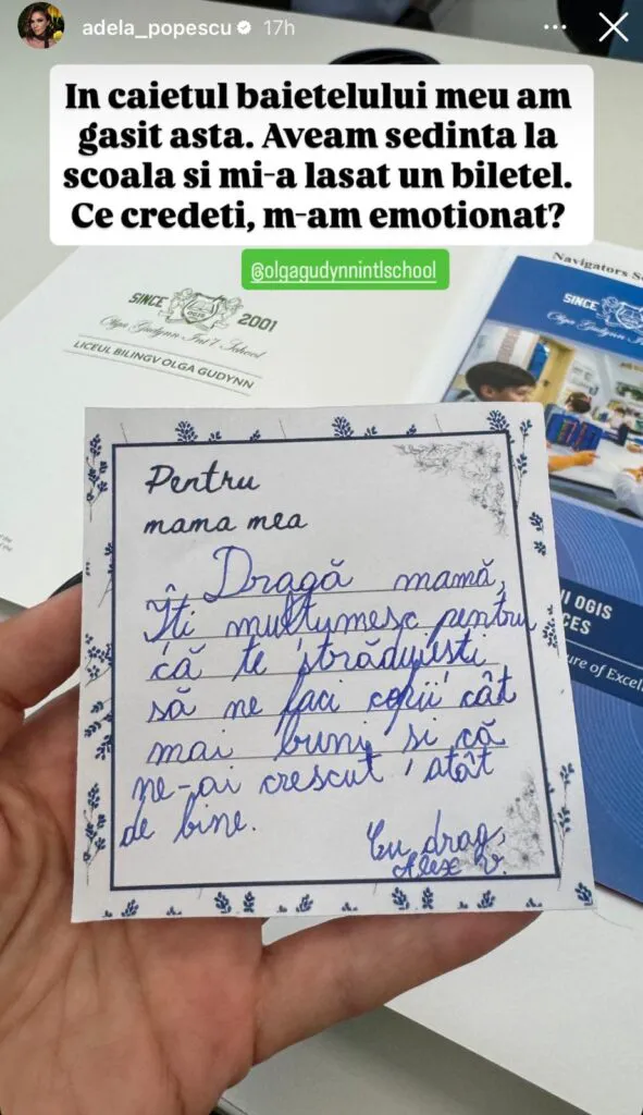 Adela Popescu, surprinsă și emoționată că a primit un bilet de dragoste. Nu de la Radu Vâlcan!