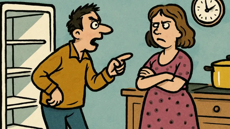 Ceartă în cuplu. Dragă, e frigiderul gol, fă și tu ceva de mâncare! E genial ce răspunde soția