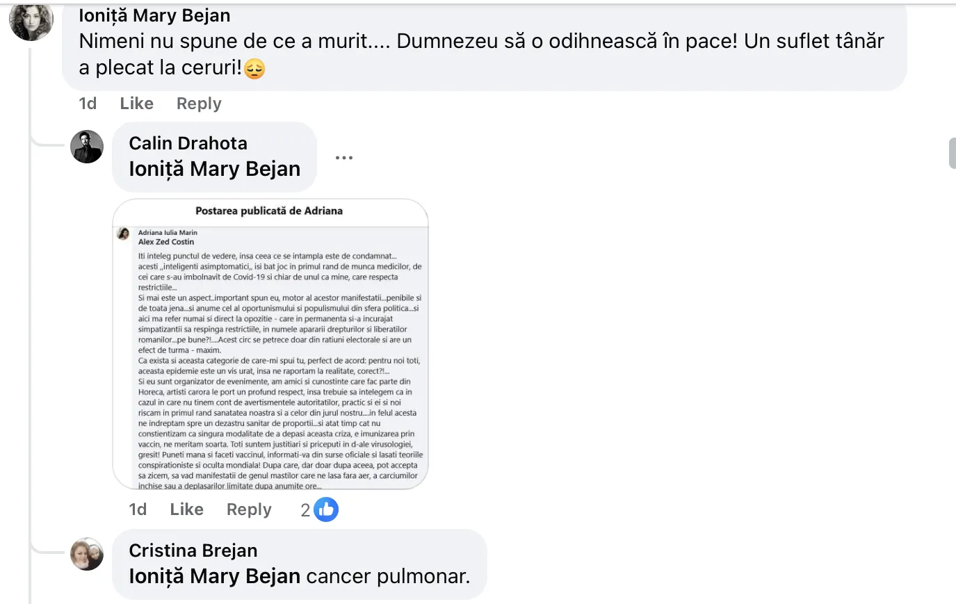 Moartea frumoasei de la primărie a readus în dezbatere pandemia și vaccinul antiCovid. În vară, a mai murit o colegă de-a ei 