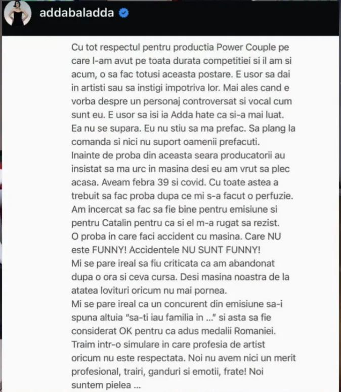 Adda, reacție după criticile că și-a pocnit soțul în direct la Power Couple. Un celebru prezentator îi ia apărarea