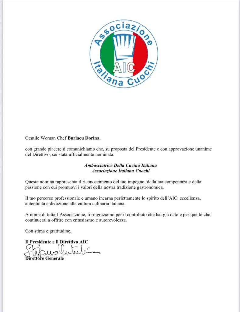 Premieră istorică: gastronomia italiană este reprezentată oficial de o româncă