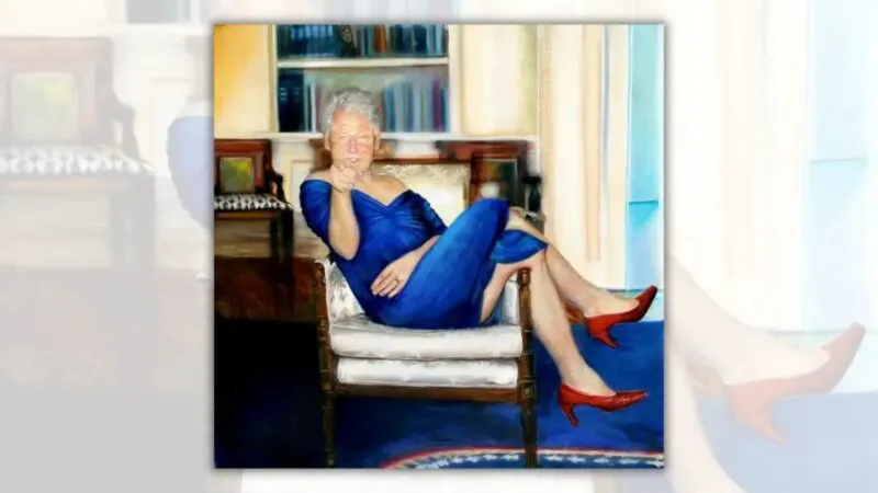 Tabloul cu Bill Clinton în rochie, din biroul lui Epstein, pictat de un român din Tulcea? Mii de mesaje între pedofil și artist, publicate