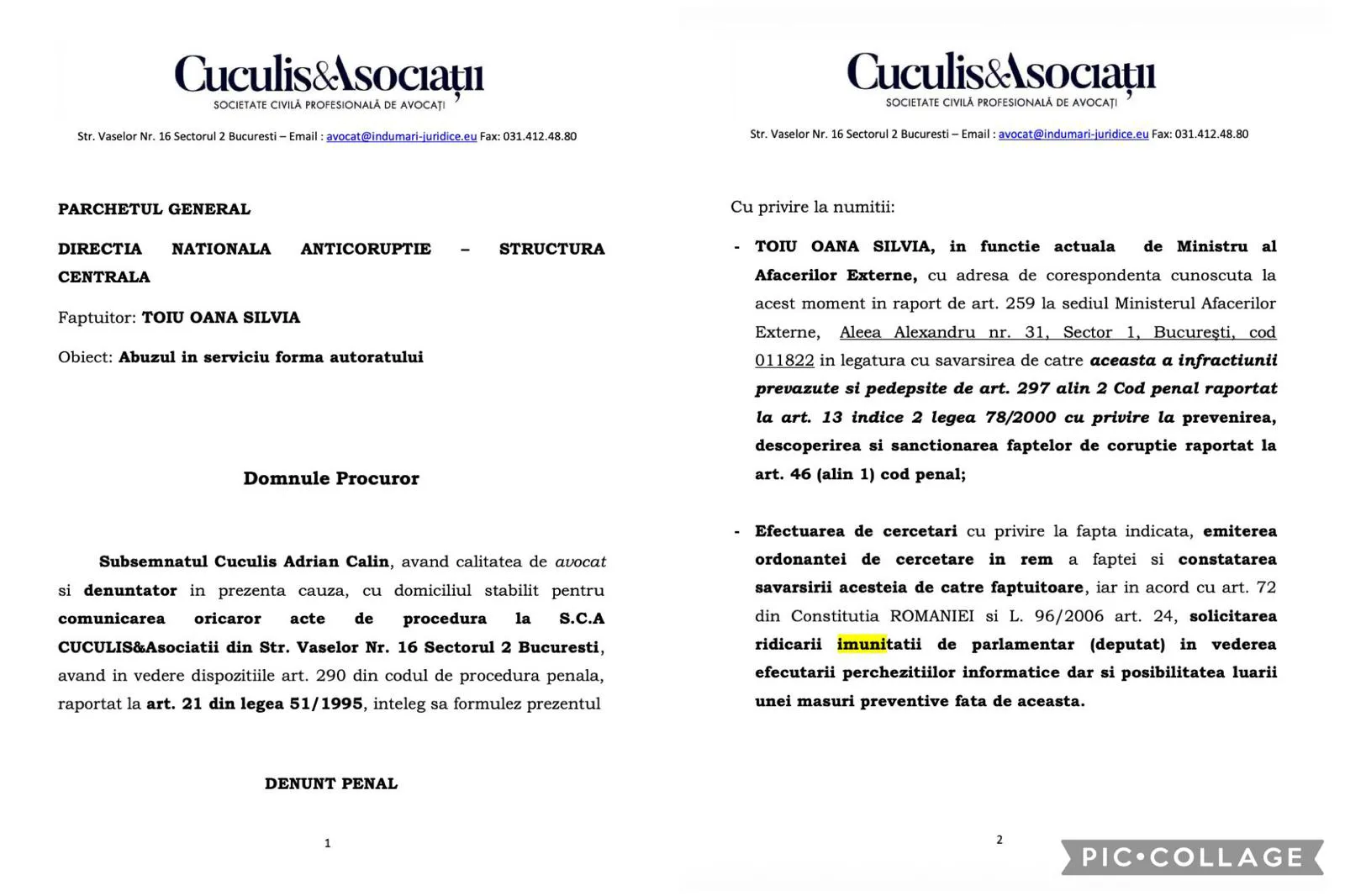 Un nou denunț împotriva ministrului Oana Țoiu și a consulului din Dubai, în cazul Irinei Ponta, a fost făcut de avocatul Adrian Cuculis