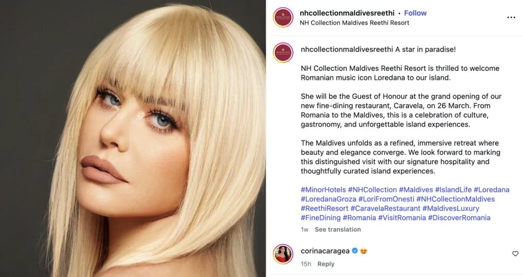Loredana Groza, răsfățată ca o regină în Maldive. Străinii știu și ei ce mare vedetă e  și o numesc „icoana muzicii românești”