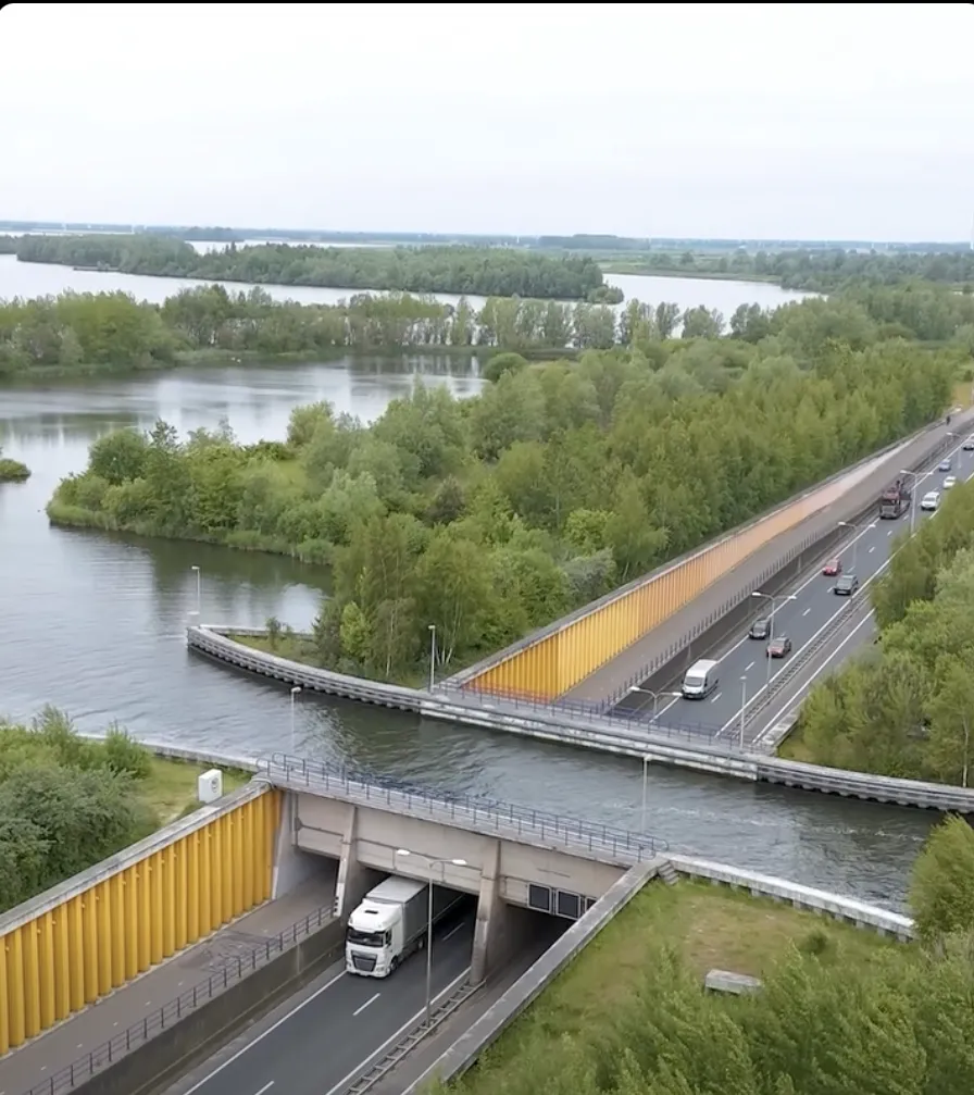 Canal de apă peste drum în Olanda: bărcile plutesc deasupra mașinilor într-un spectacol uimitor 2 Canal de apă peste drum în Olanda: bărcile plutesc deasupra mașinilor într-un spectacol uimitor