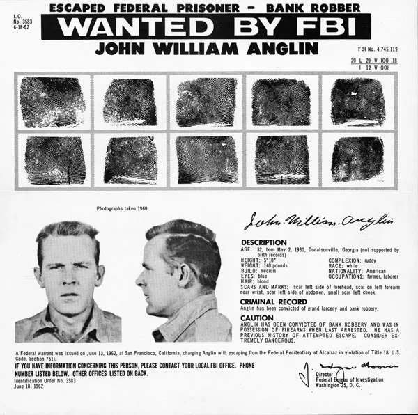 Evadarea din Alcatraz care a păcălit sistemul perfect al Americii. Cel mai mare mister din istoria penitenciarelor 5 Afiș cu textul „căutat” emis de Federal Bureau of Investigation (FBI) pentru John Anglin, după evadarea din celebra închisoare Alcatraz. (foto: Wikipedia)