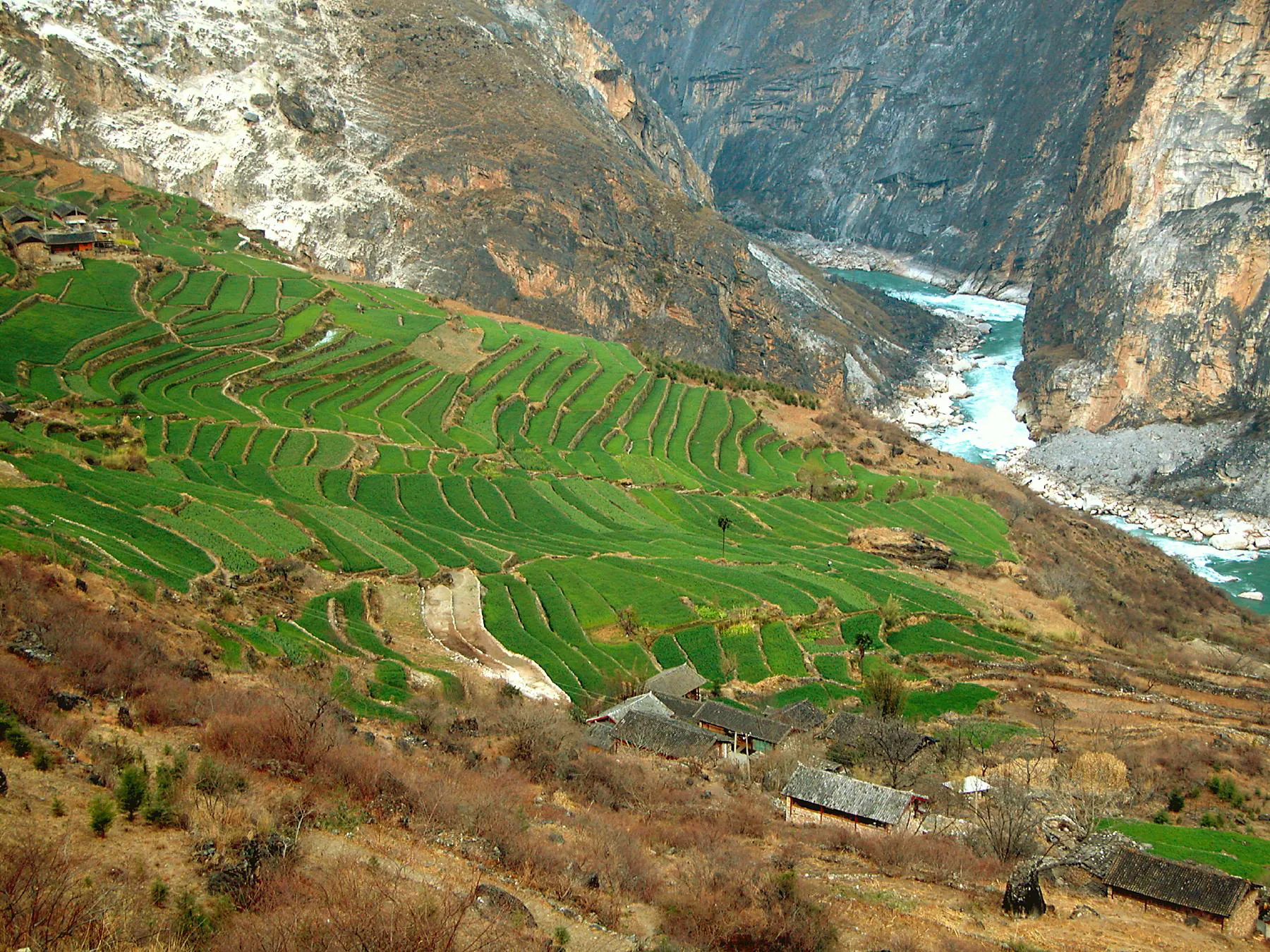 A dispărut pe un munte din China. După 12 ani, au apărut indicii că îl învăța engleză pe Kim Jong Un 6 Terase situate pe versanții canionului Tiger Leaping Gorge, în provincia Yunnan, China, oferind o perspectivă asupra reliefului spectaculos și a peisajului montan abrupt. (foto: Wikipedia)