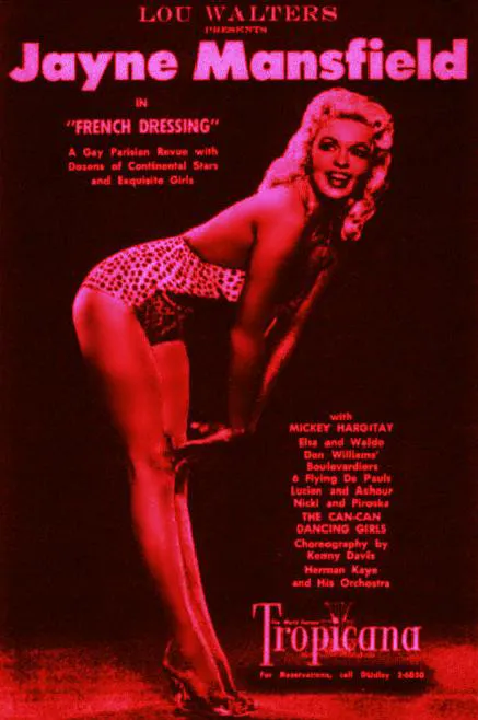 Jayne Mansfield într-un poster promoțional pentru actul de club de noapte French Dressing din 1966 (foto: Wikipedia)