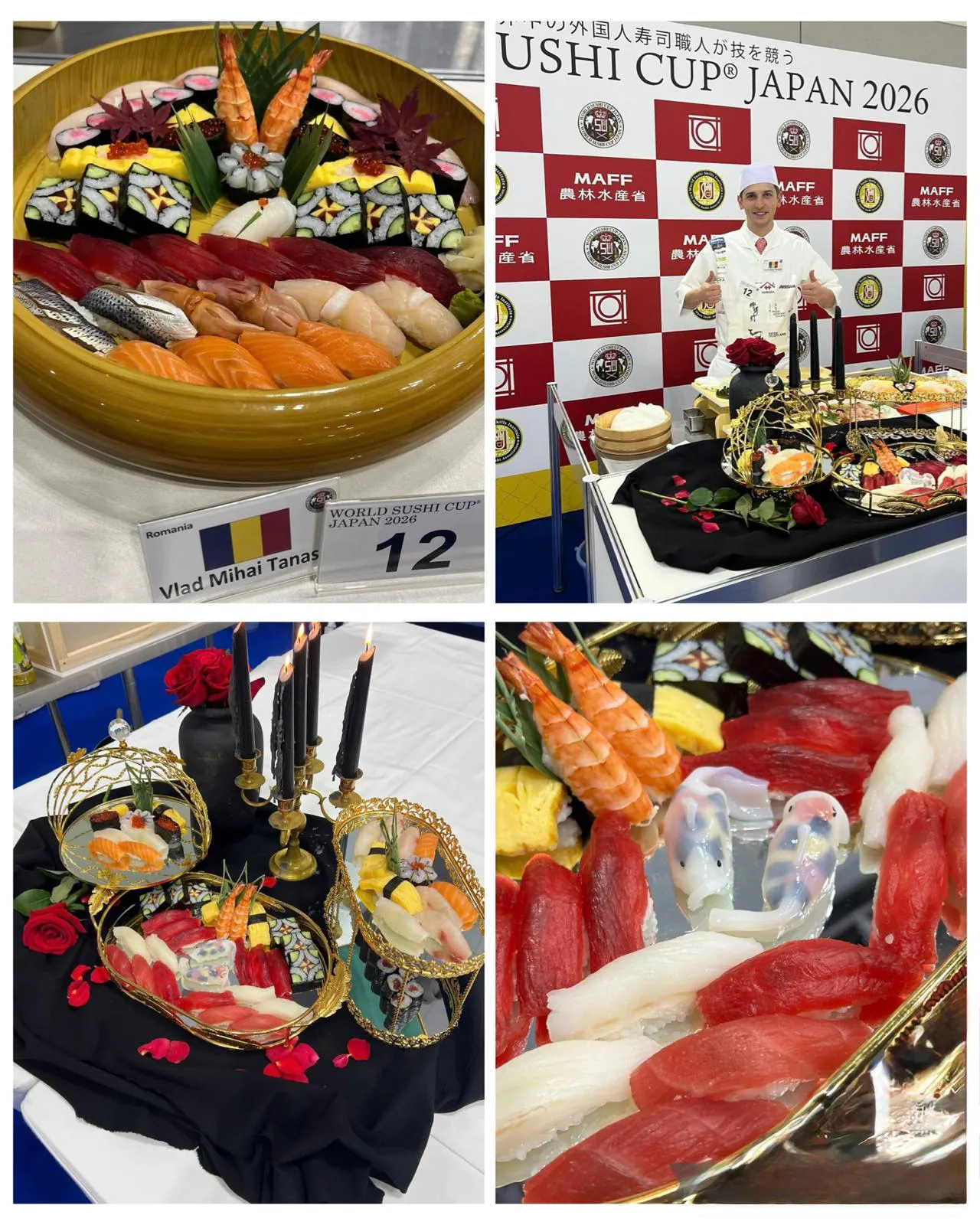 Chef Vlad Tănasie, primul român care a câștigat campionatul mondial de făcut Sushi în Japonia. Preparatele lui i-au uimit pe bucătarii autohtoni