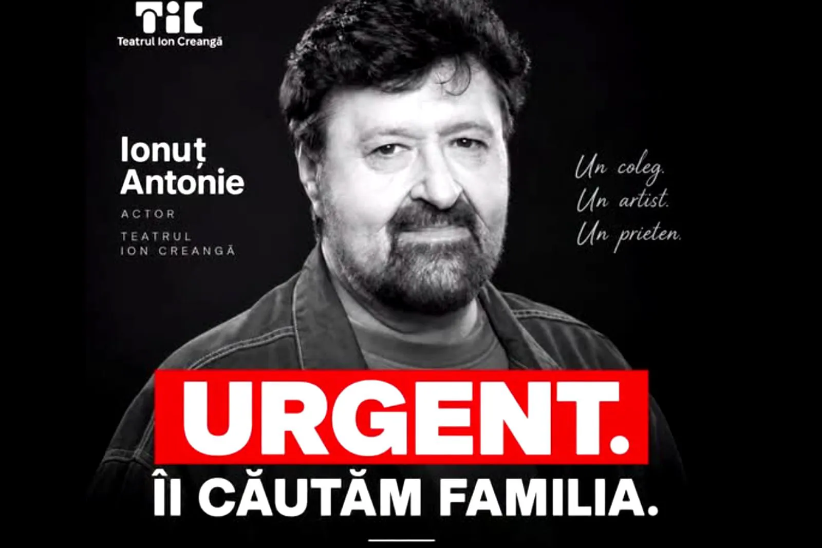 Actorul Ionuț Antonie, uitat de familie? Colegii fac eforturi disperate să-i găsească rudele pentru o înmormântare demnă